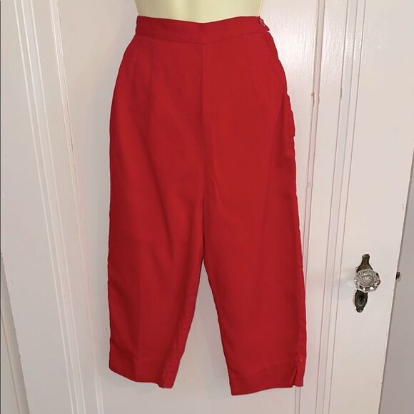 Vintage 60s Bobbie Brooks Red Denim High-Waisted Capri Pants - Picture 1 of 8